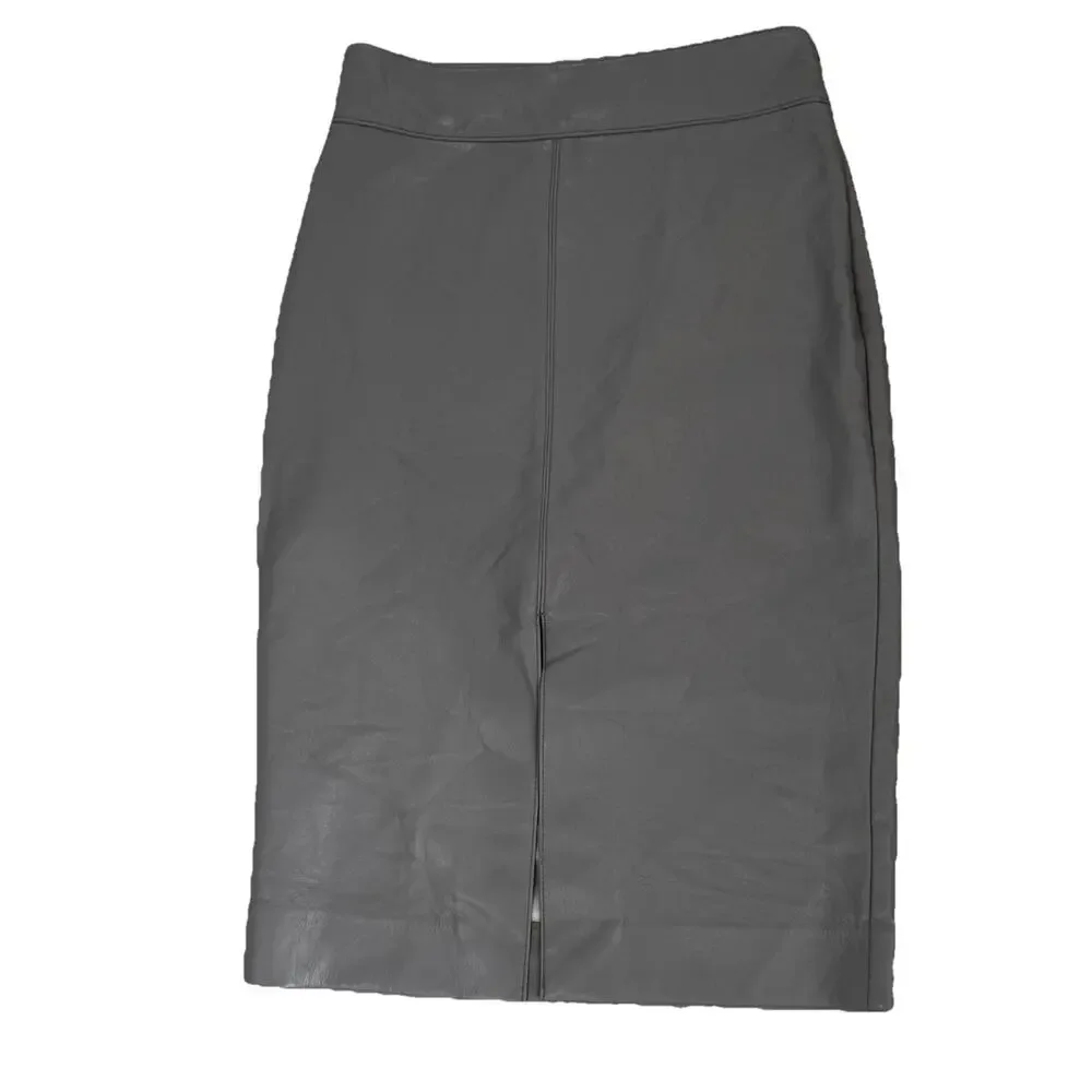 Babaton Aritzia Vegan Leather Grey Soft Skirt Straight Pencil 6 Office Classic
